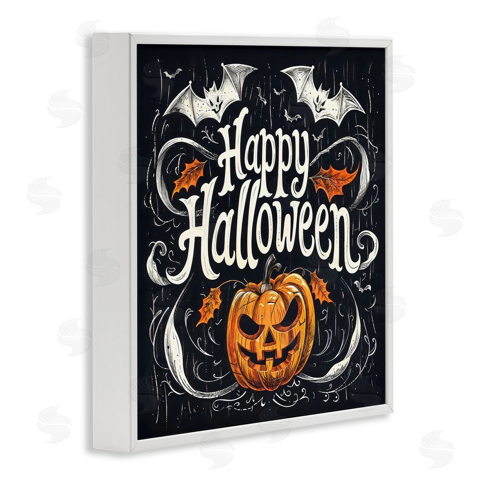 Creative Studio Happy Halloween with Ornate Details White Framed Giclee Wall Art Print
