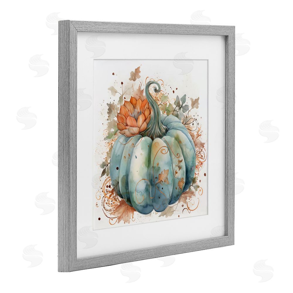 Creative Studio Boho Pumpkin & Blossom Gray Framed Print Under Glass with White Mat Wall Art