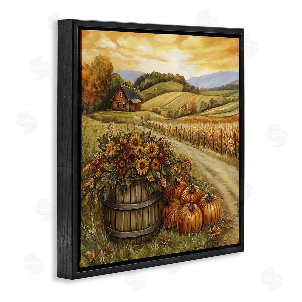 Creative Studio Pumpkin Farm & Sunflowers Black Floating Frame Canvas Wall Art Print