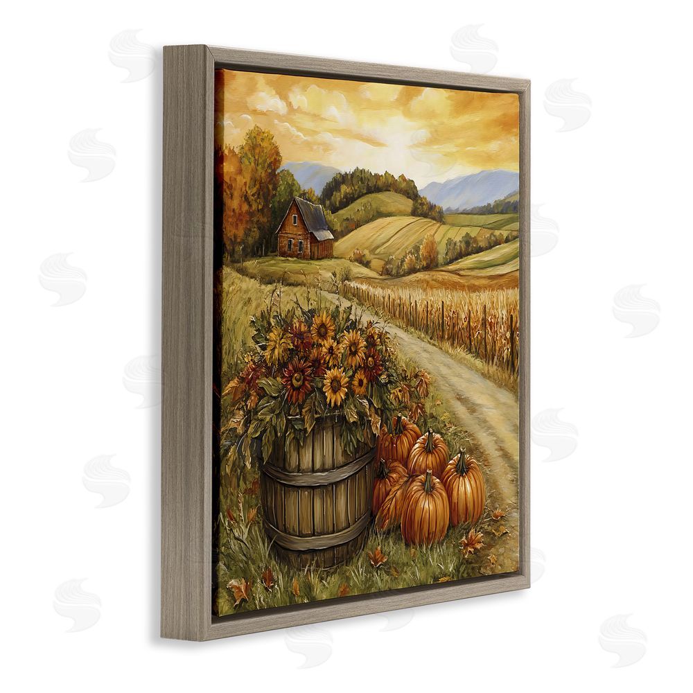 Creative Studio Pumpkin Farm & Sunflowers Brown Floating Frame Canvas Wall Art Print