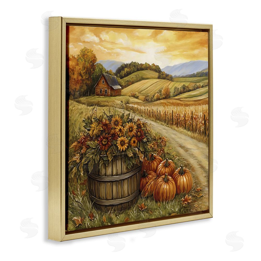Creative Studio Pumpkin Farm & Sunflowers Gold Floating Frame Canvas Wall Art Print
