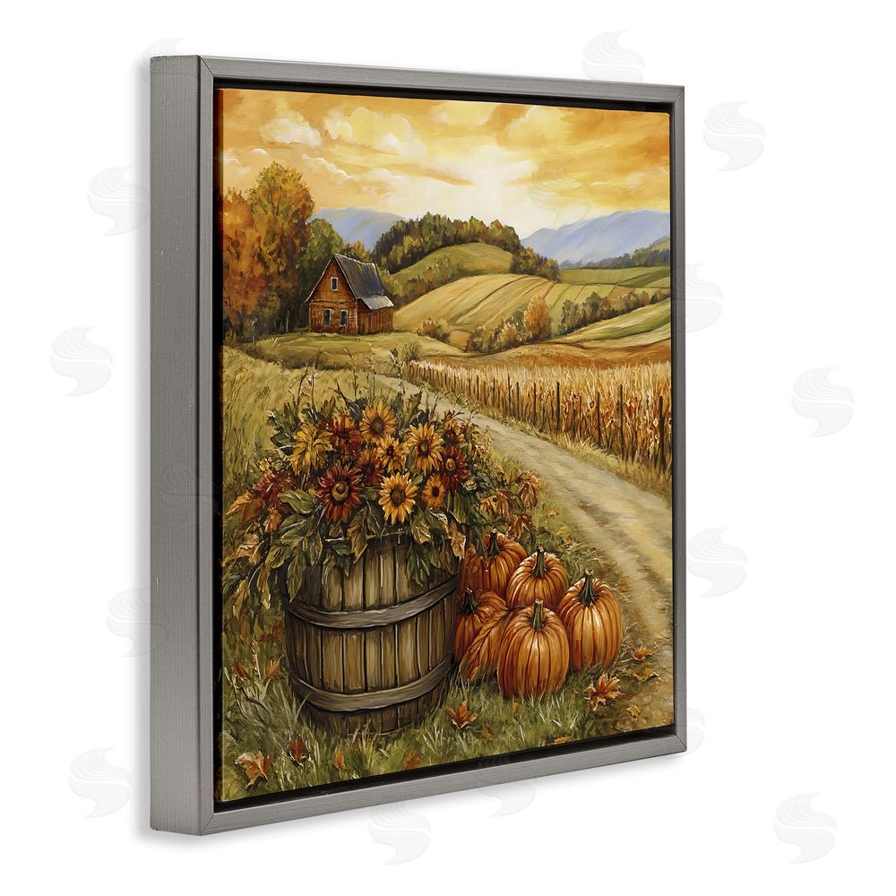 Creative Studio Pumpkin Farm & Sunflowers Gray Floating Frame Canvas Wall Art Print
