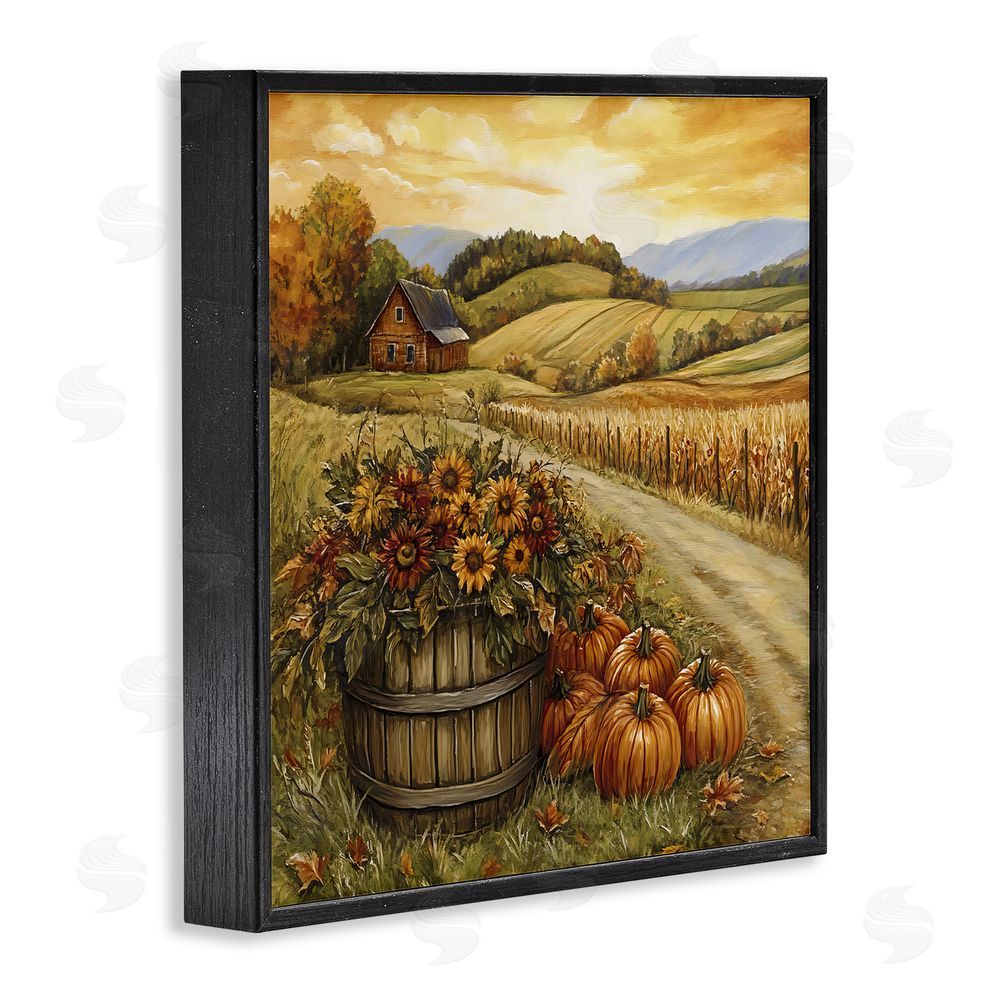 Creative Studio Pumpkin Farm & Sunflowers Black Framed Giclee Wall Art Print