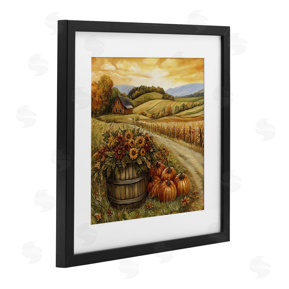 Creative Studio Pumpkin Farm & Sunflowers Black Framed Print Under Glass with White Mat Wall Art