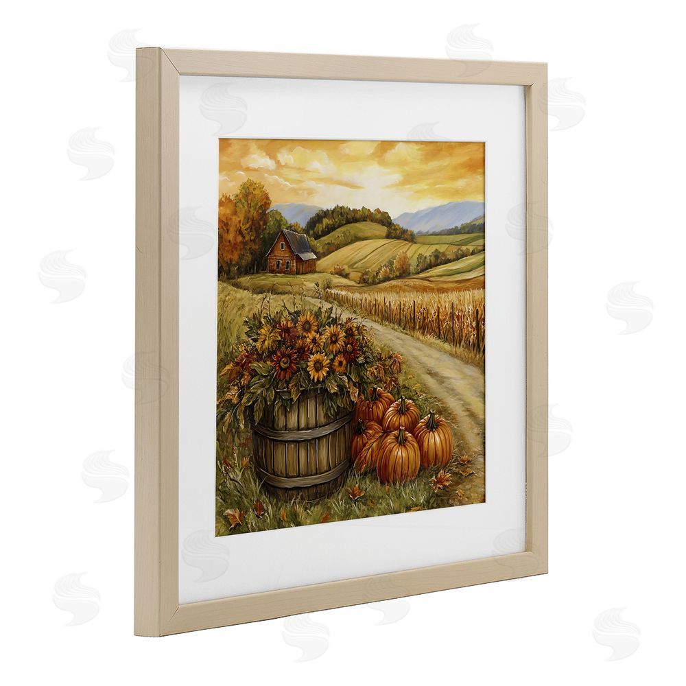 Creative Studio Pumpkin Farm & Sunflowers Birch Framed Print Under Glass with White Mat Wall Art