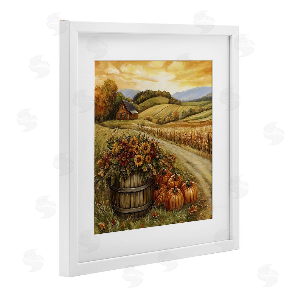 Creative Studio Pumpkin Farm & Sunflowers White Framed Print Under Glass with Mat Wall Art