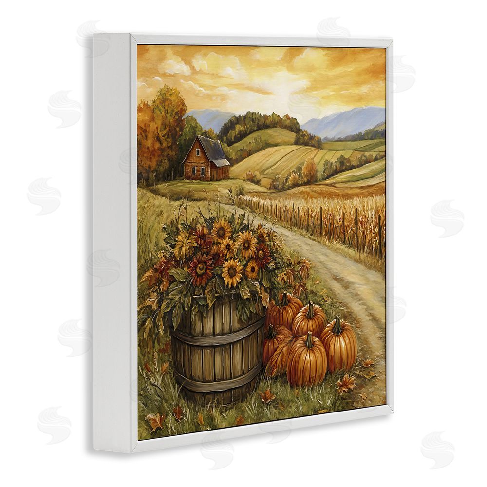Creative Studio Pumpkin Farm & Sunflowers White Framed Giclee Wall Art Print