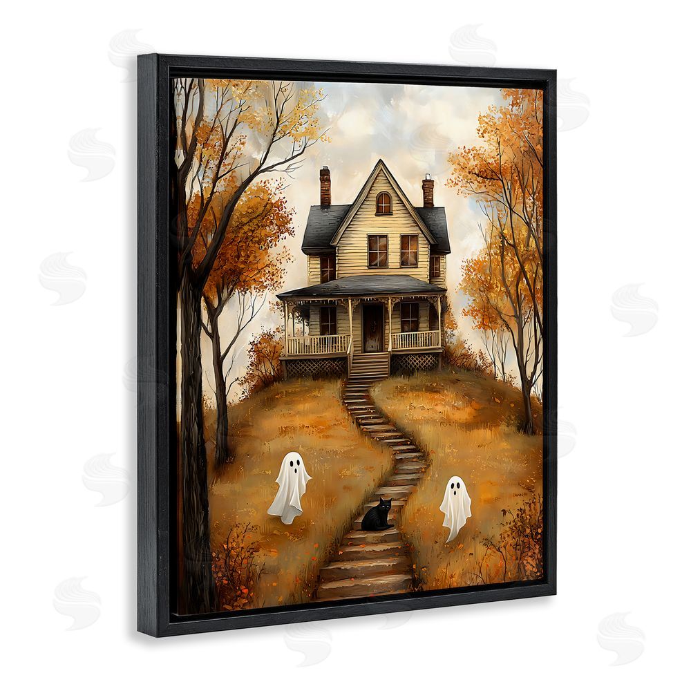 Creative Studio Cozy Halloween House Black Floating Frame Canvas Wall Art Print