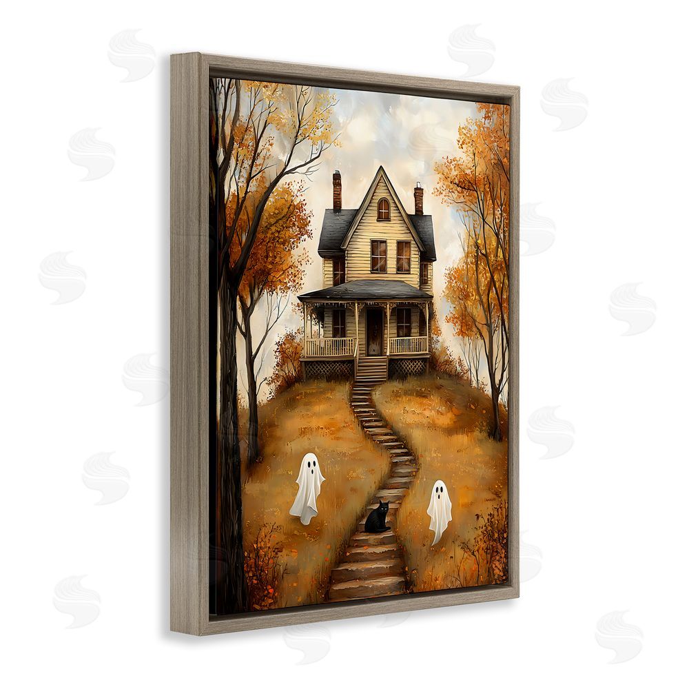 Creative Studio Cozy Halloween House Brown Floating Frame Canvas Wall Art Print