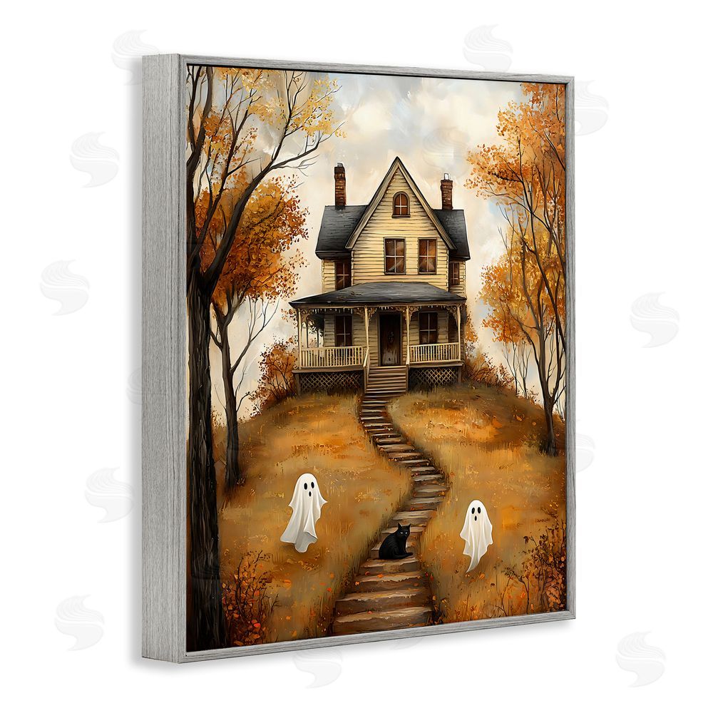 Creative Studio Cozy Halloween House Gray Framed Giclee Wall Art Print