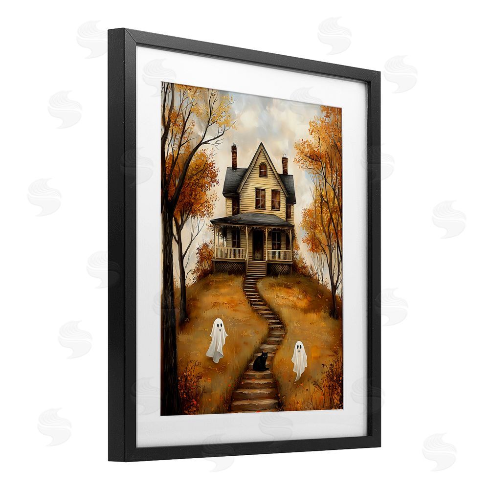 Creative Studio Cozy Halloween House Black Framed Print Under Glass with White Mat Wall Art