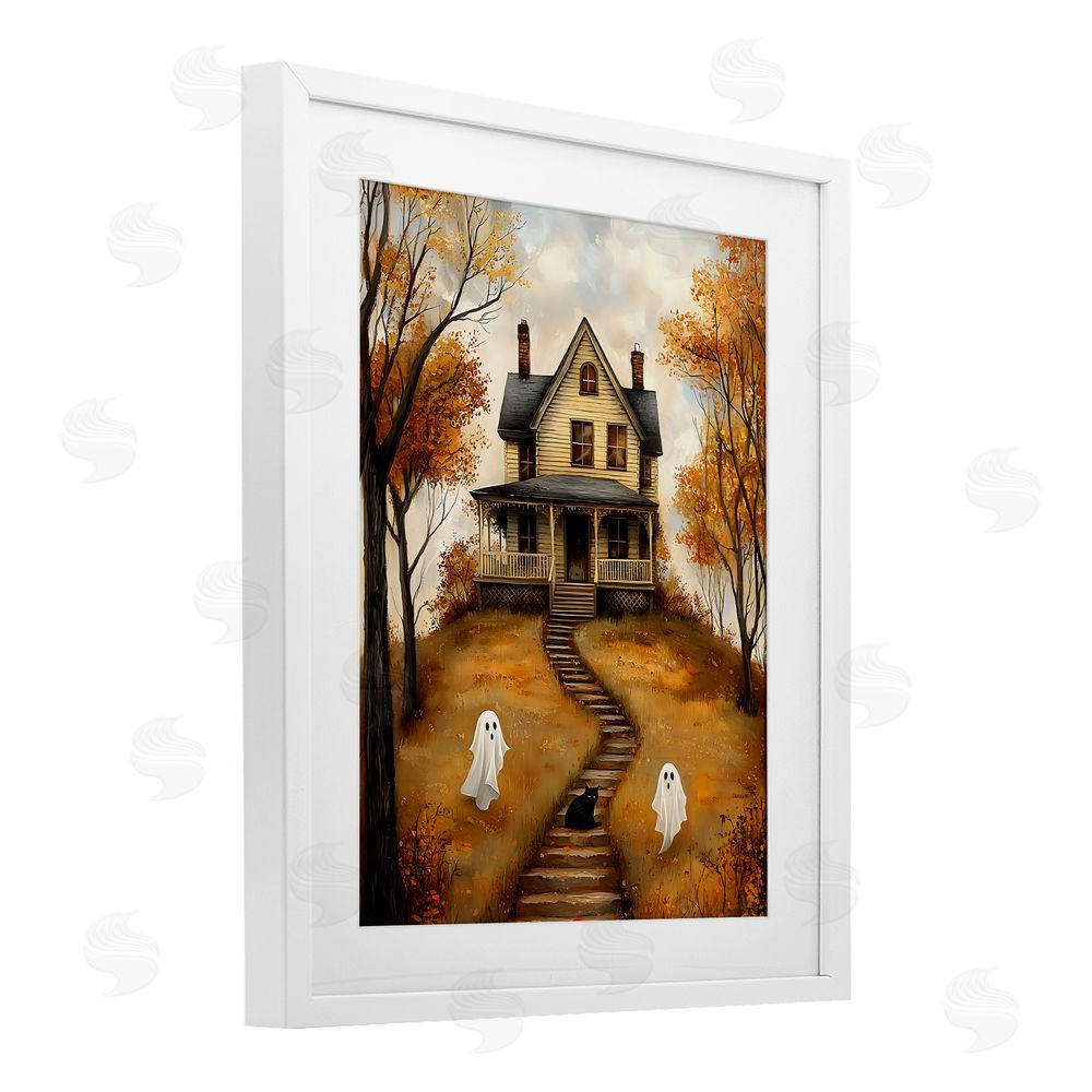 Creative Studio Cozy Halloween House White Framed Print Under Glass with Mat Wall Art