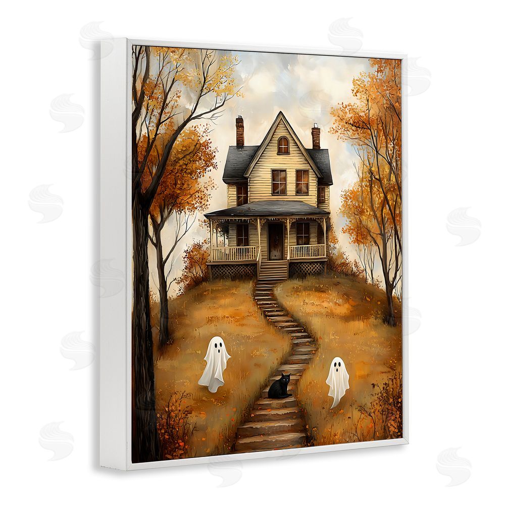 Creative Studio Cozy Halloween House White Framed Giclee Wall Art Print