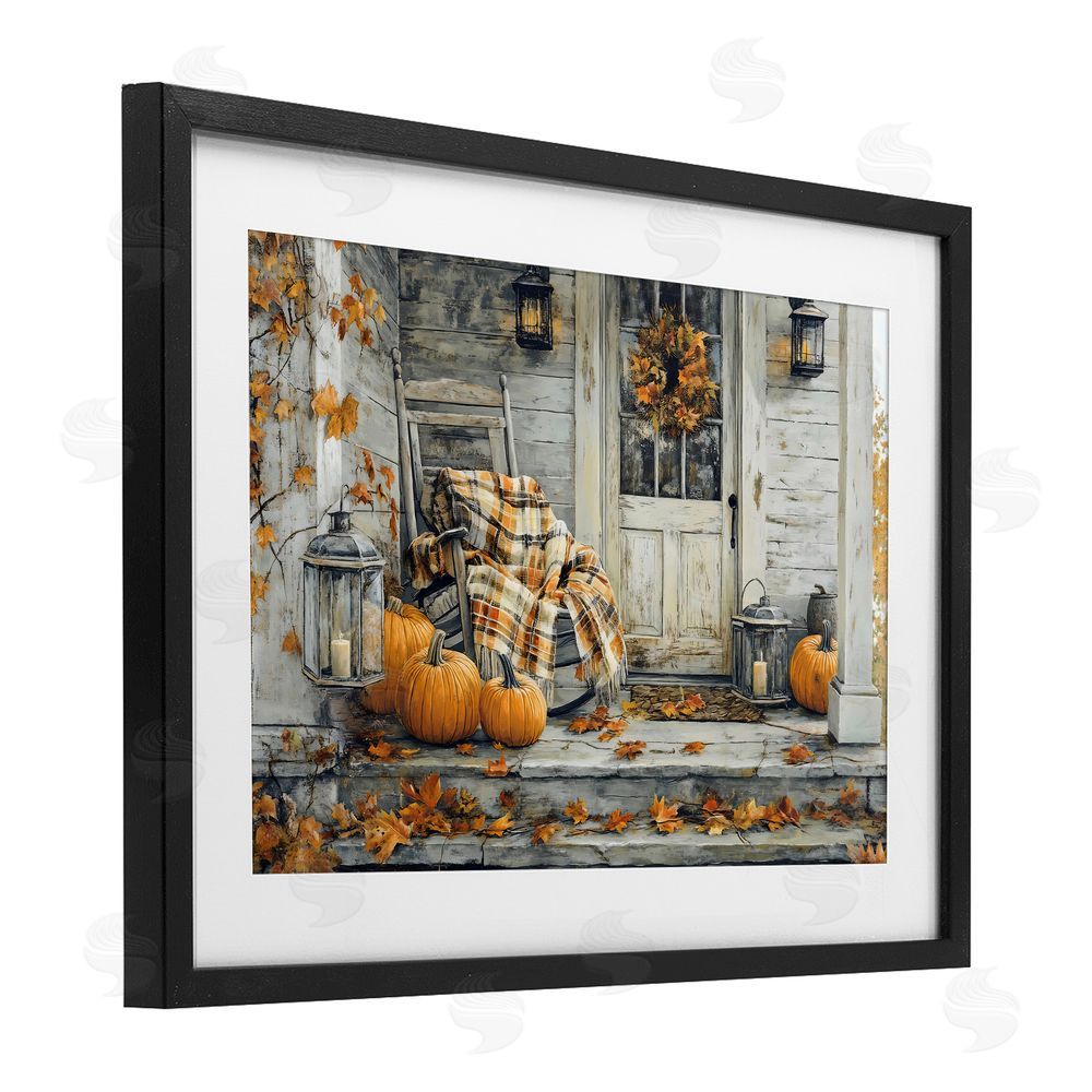 Creative Studio Rustic & Cozy Fall Porch Black Framed Print Under Glass with White Mat Wall Art