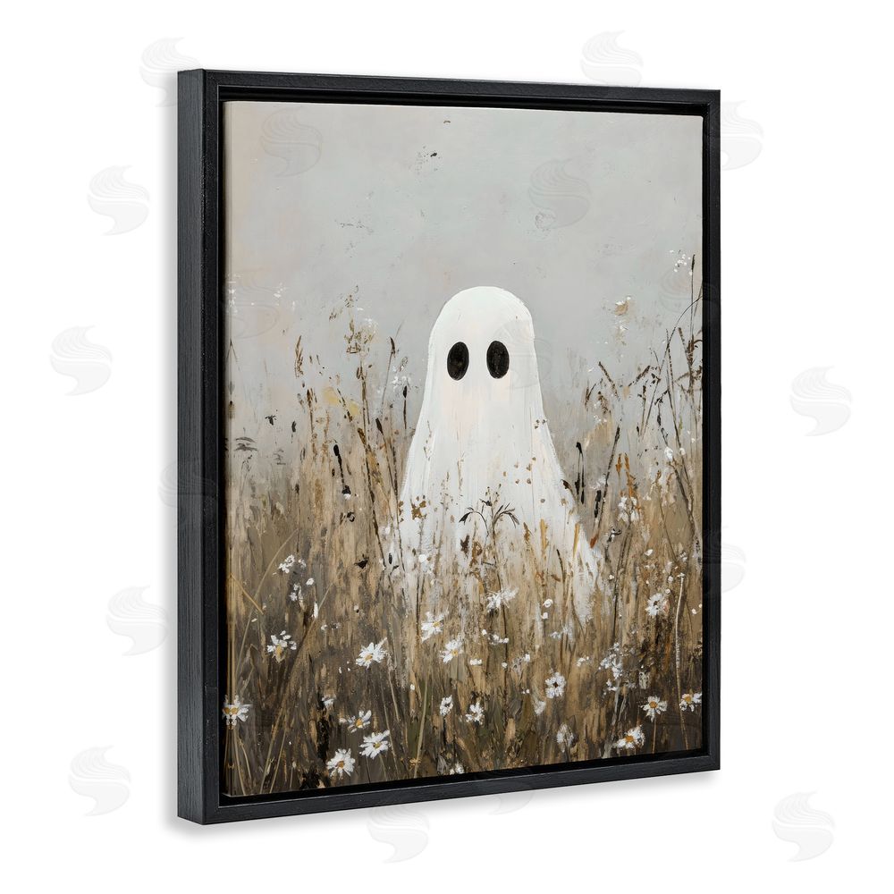 Creative Studio Ghost In Field of Wildflowers Black Floating Frame Canvas Wall Art Print