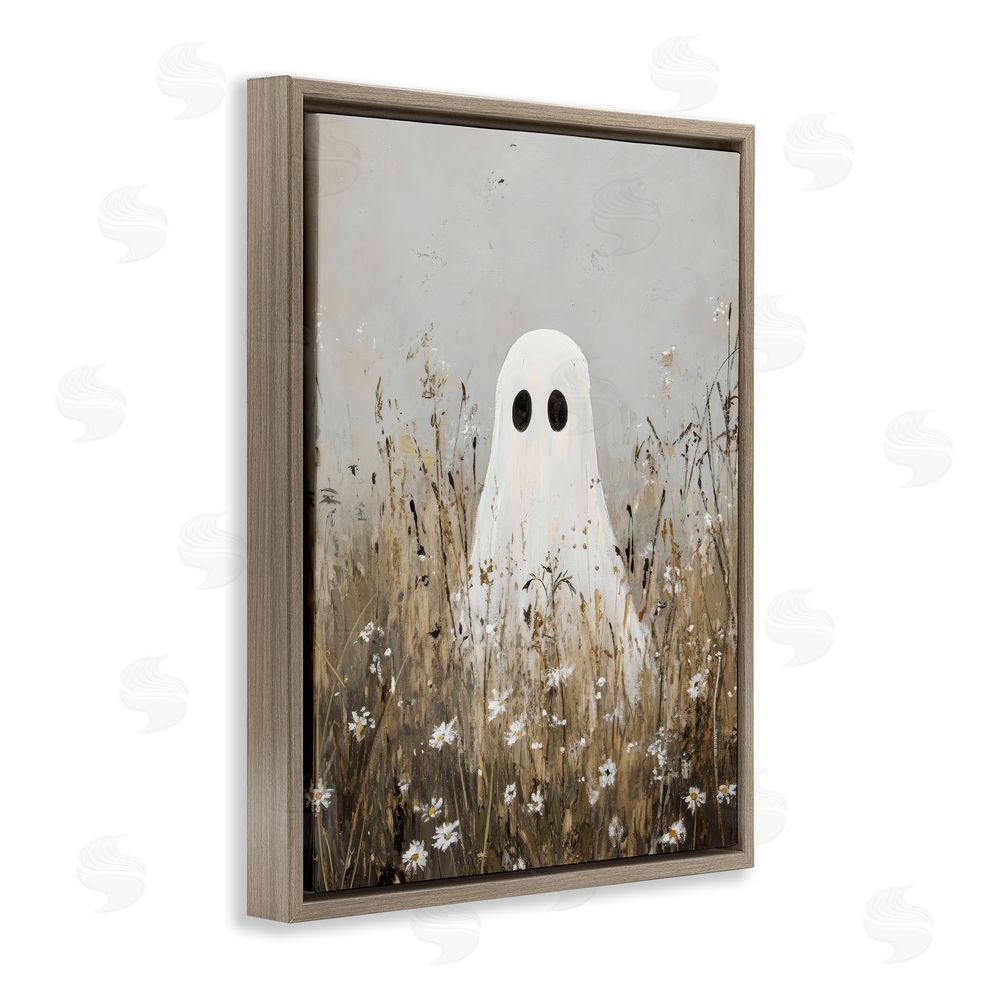 Creative Studio Ghost In Field of Wildflowers Brown Floating Frame Canvas Wall Art Print