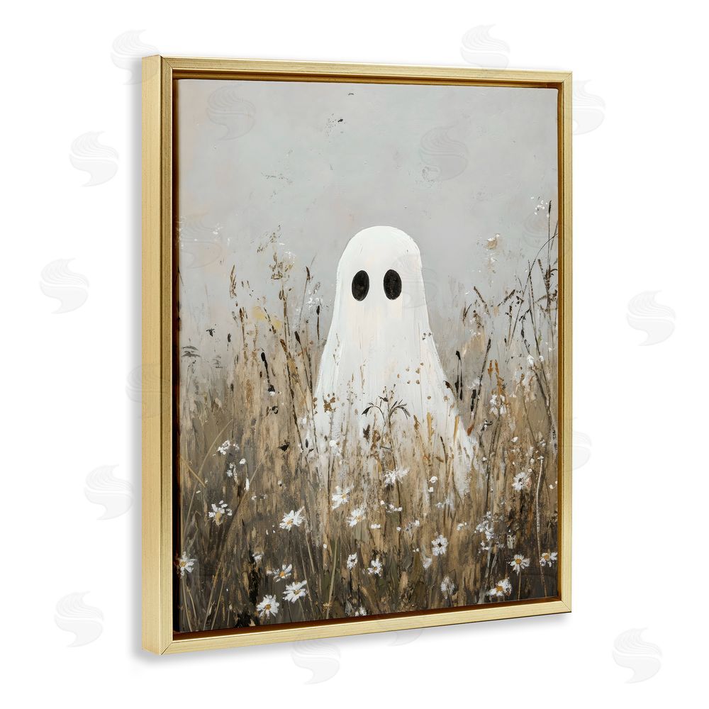 Creative Studio Ghost In Field of Wildflowers Gold Floating Frame Canvas Wall Art Print