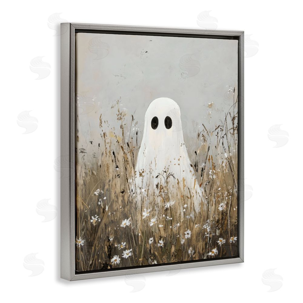 Creative Studio Ghost In Field of Wildflowers Gray Floating Frame Canvas Wall Art Print