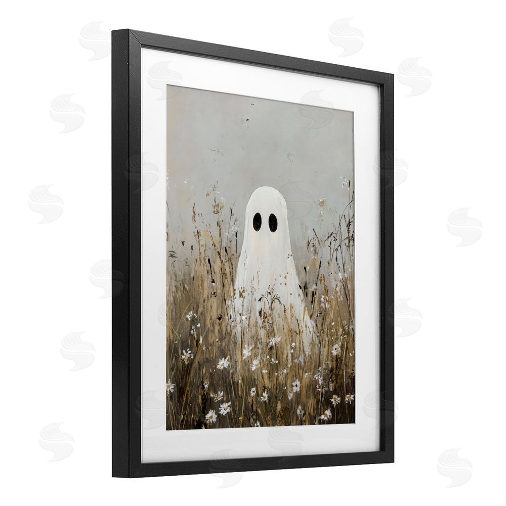 Creative Studio Ghost In Field of Wildflowers Black Framed Print Under Glass with White Mat Wall Art