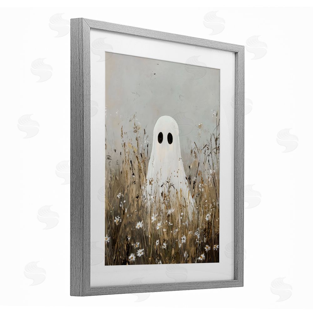 Creative Studio Ghost In Field of Wildflowers Gray Framed Print Under Glass with White Mat Wall Art