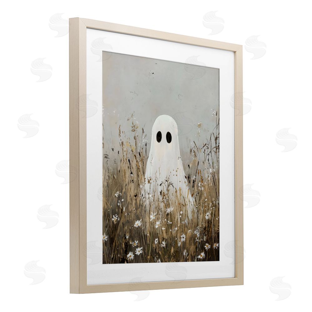 Creative Studio Ghost In Field of Wildflowers Birch Framed Print Under Glass with White Mat Wall Art