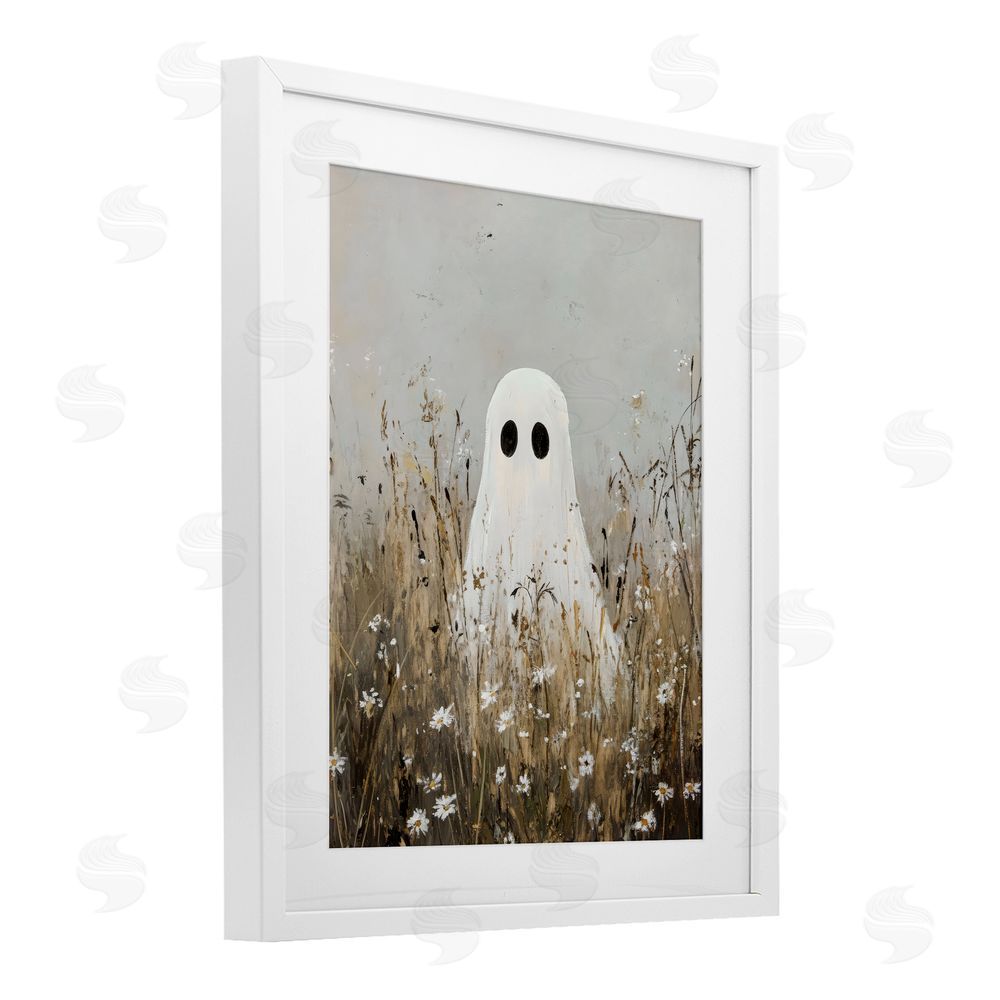 Creative Studio Ghost In Field of Wildflowers White Framed Print Under Glass with Mat Wall Art
