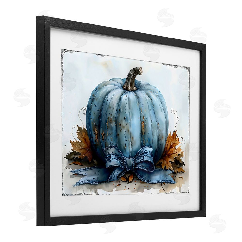 Creative Studio Blue Pumpkin With Bow Black Framed Print Under Glass with White Mat Wall Art
