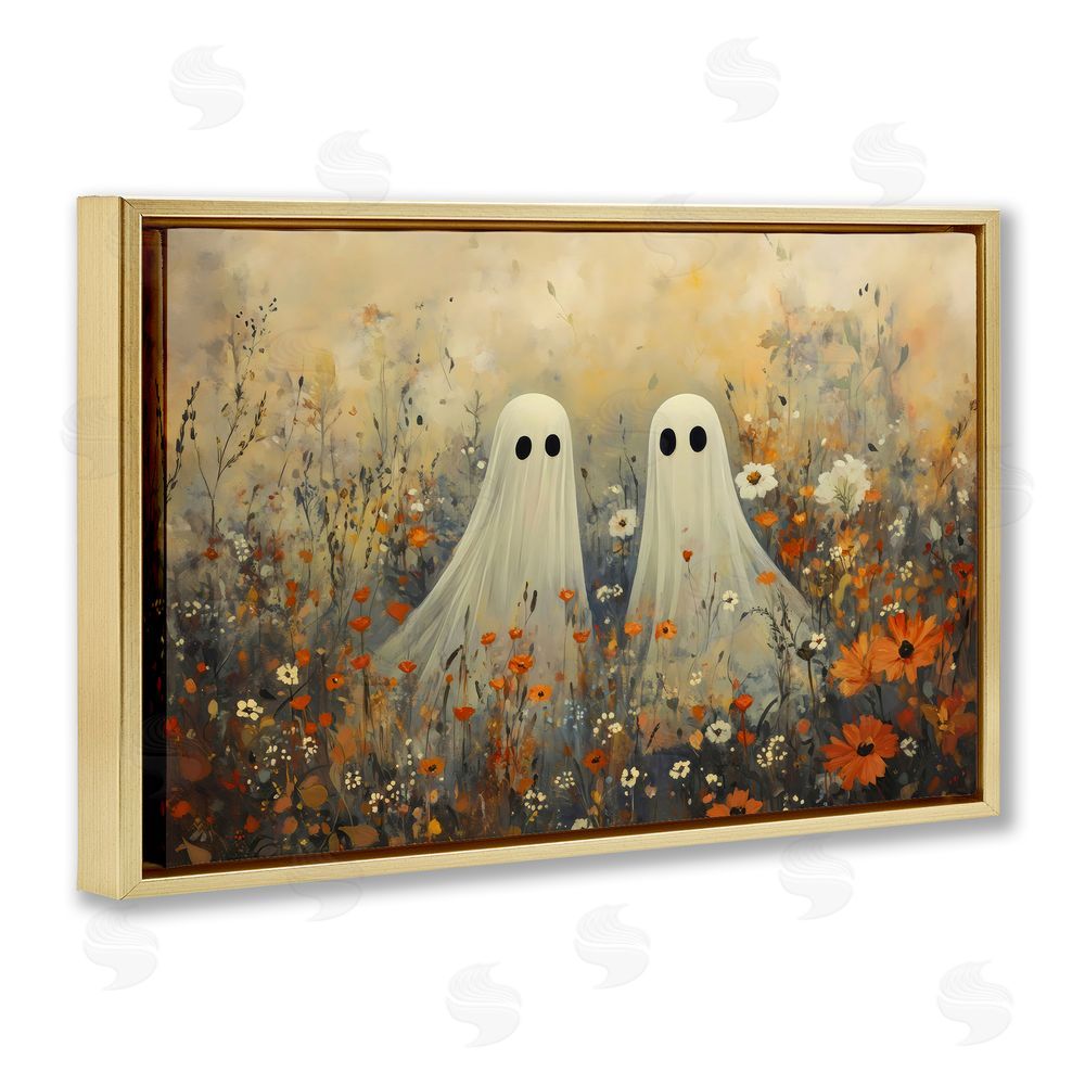 Creative Studio Ghost In Autumnal Meadow Gold Floating Frame Canvas Wall Art Print