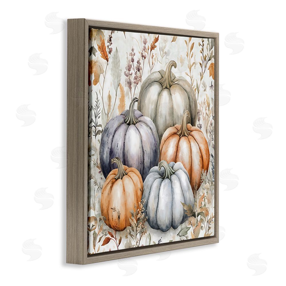 Creative Studio Watercolor Pumpkin Harvest Brown Floating Frame Canvas Wall Art Print