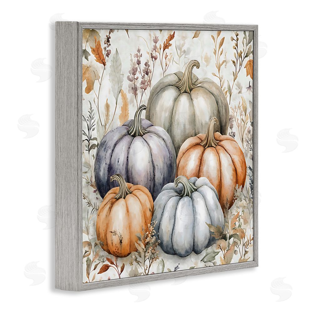 Creative Studio Watercolor Pumpkin Harvest Gray Framed Giclee Wall Art Print