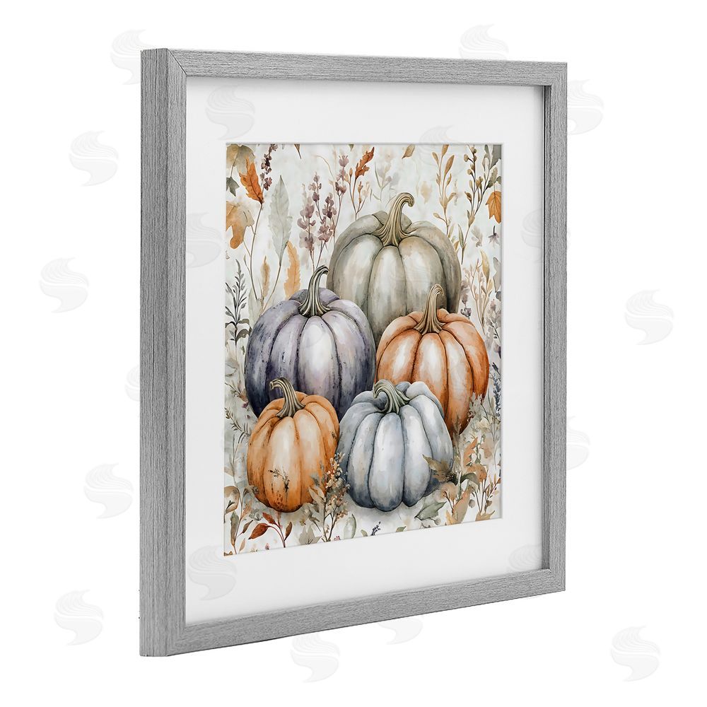 Creative Studio Watercolor Pumpkin Harvest Gray Framed Print Under Glass with White Mat Wall Art