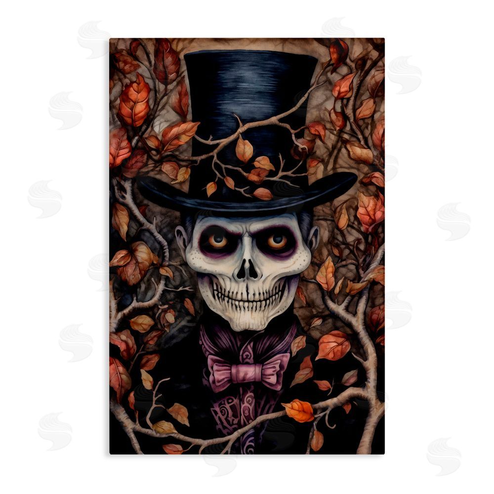 The Dutch Lady Spooky Skeleton with Leaves Canvas Wall Art Print