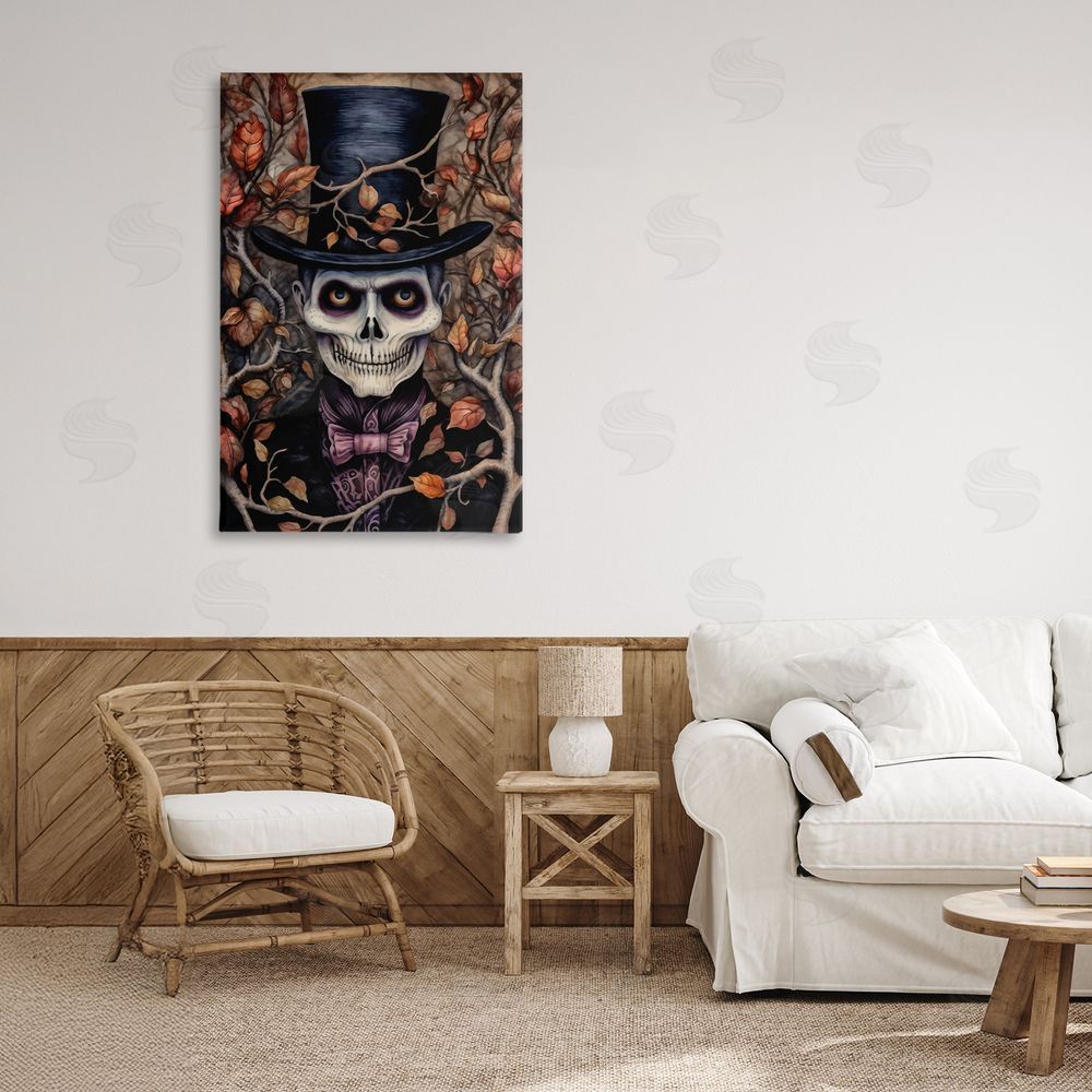 The Dutch Lady Spooky Skeleton with Leaves Canvas Art on Wall