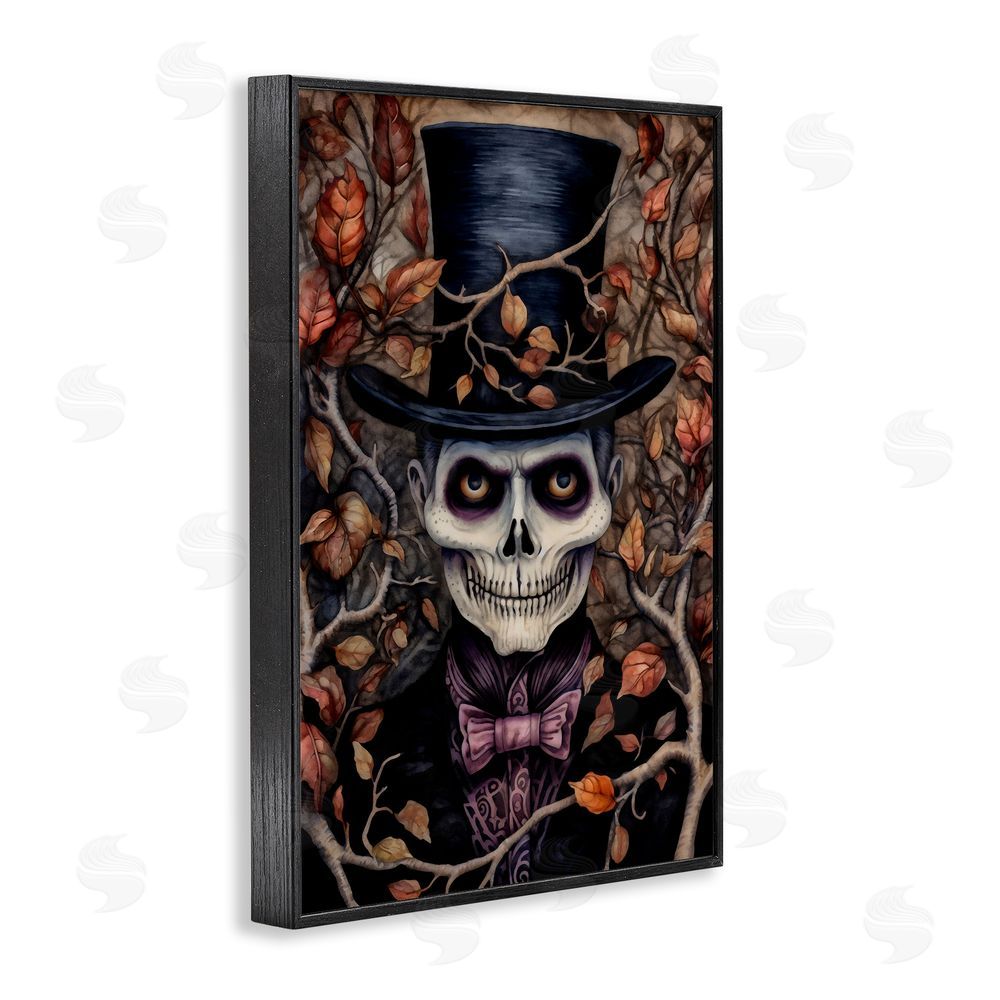 The Dutch Lady Spooky Skeleton with Leaves Black Framed Giclee Wall Art Print