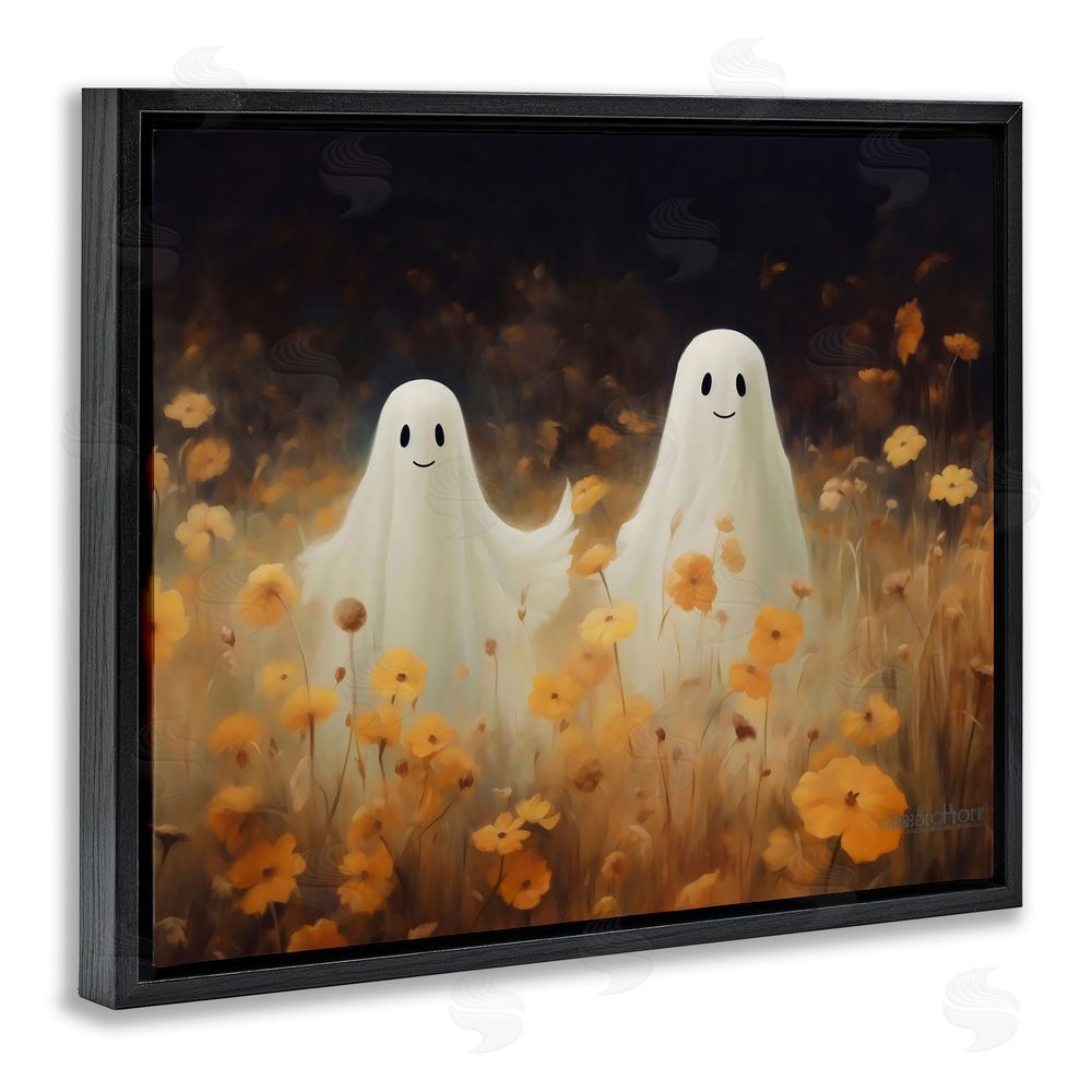 LSR Design Studio Smiling Ghosts in Poppy Field Black Floating Frame Canvas Wall Art Print