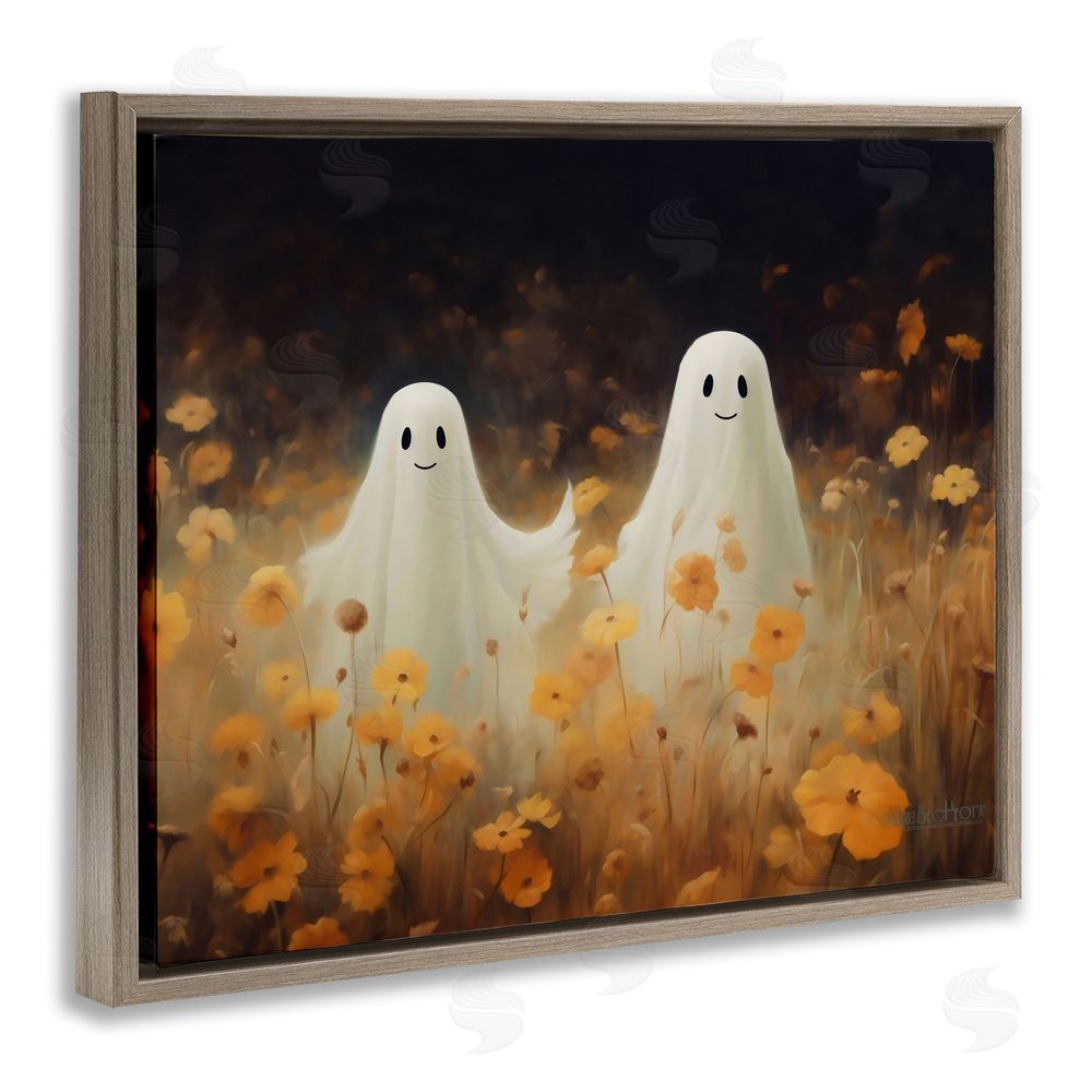 LSR Design Studio Smiling Ghosts in Poppy Field Brown Floating Frame Canvas Wall Art Print