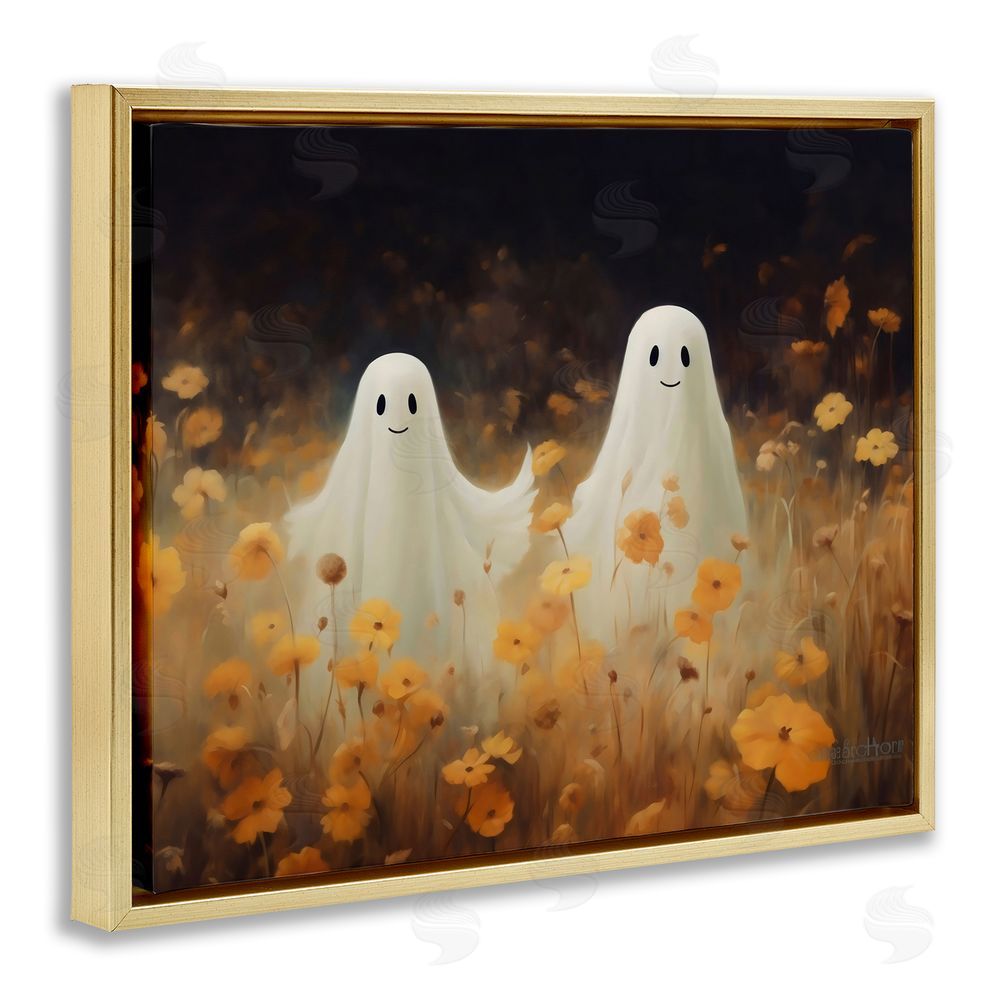 LSR Design Studio Smiling Ghosts in Poppy Field Gold Floating Frame Canvas Wall Art Print