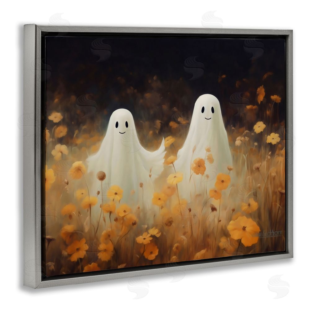 LSR Design Studio Smiling Ghosts in Poppy Field Gray Floating Frame Canvas Wall Art Print