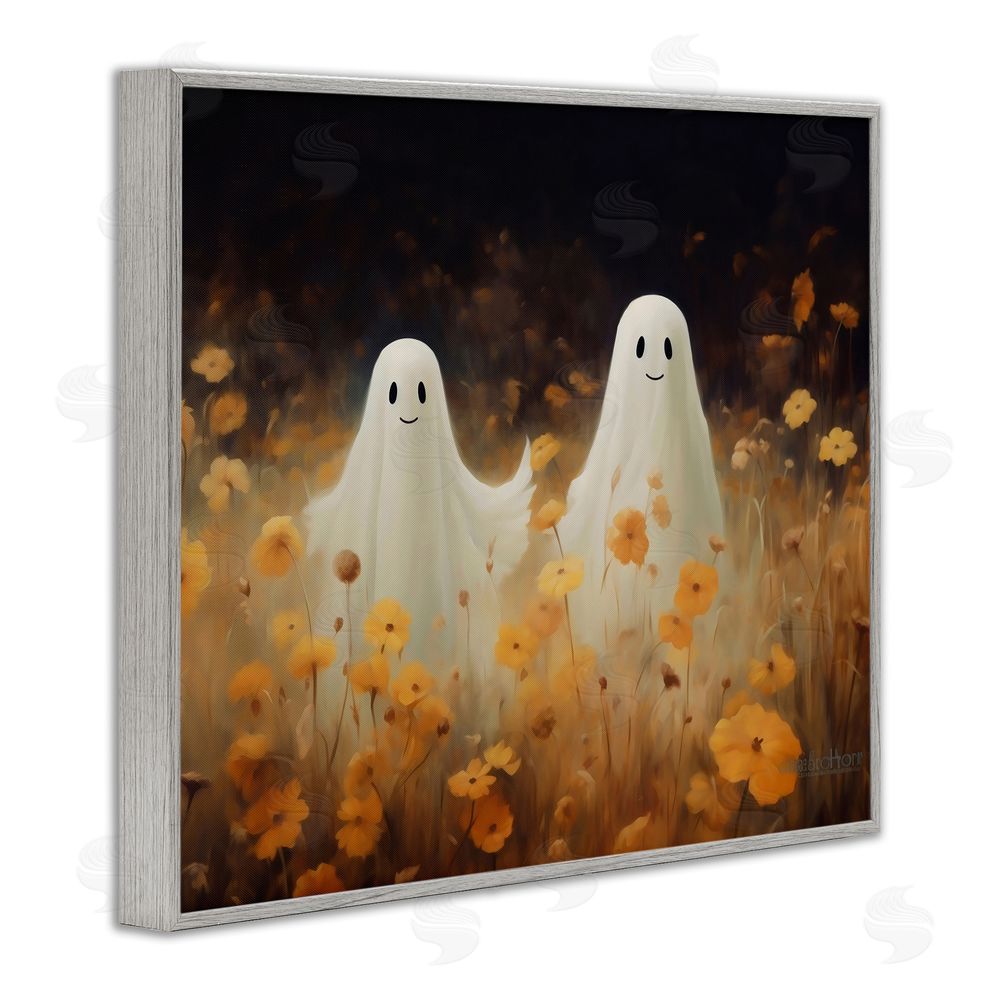 LSR Design Studio Smiling Ghosts in Poppy Field Gray Framed Giclee Wall Art Print