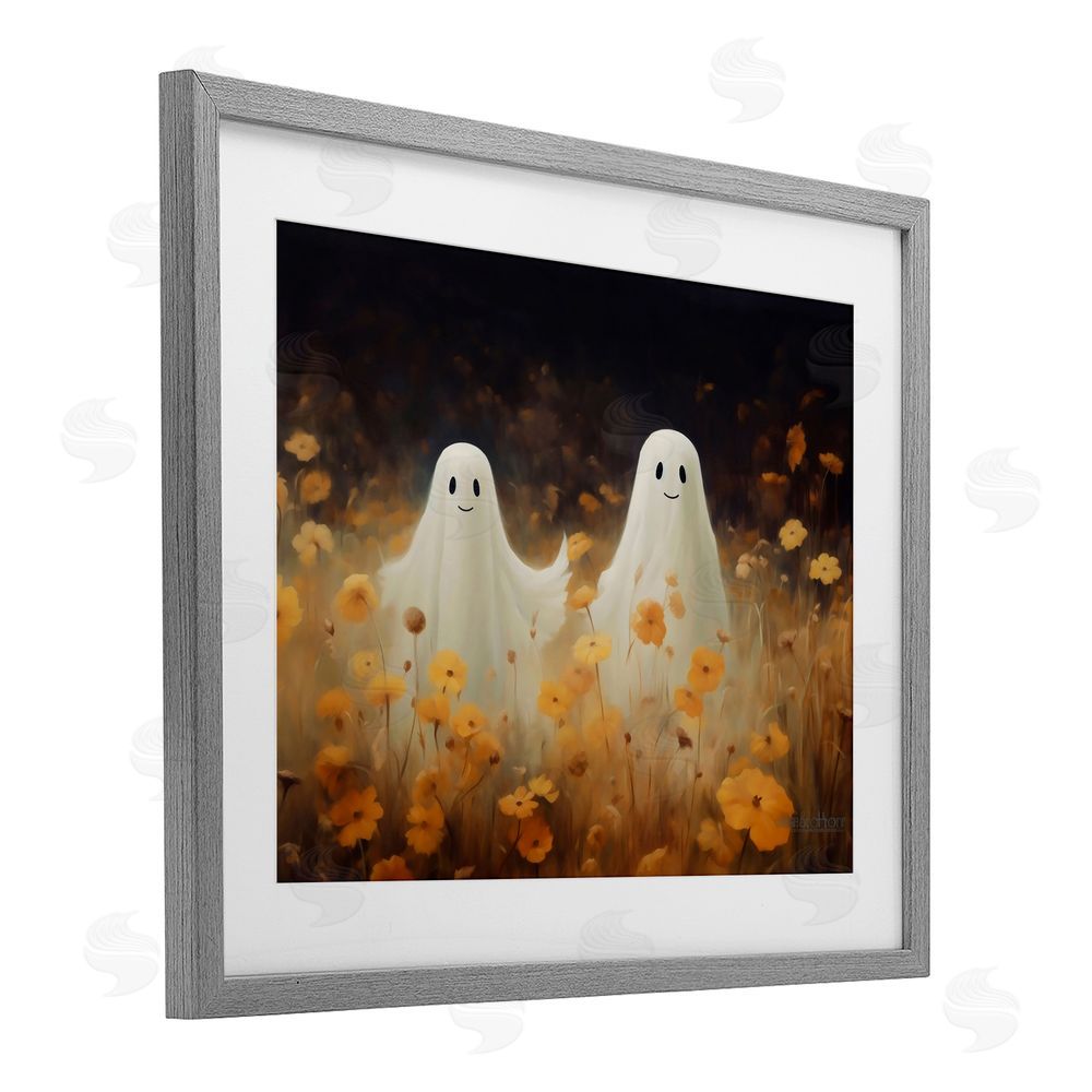 LSR Design Studio Smiling Ghosts in Poppy Field Gray Framed Print Under Glass with White Mat Wall Art