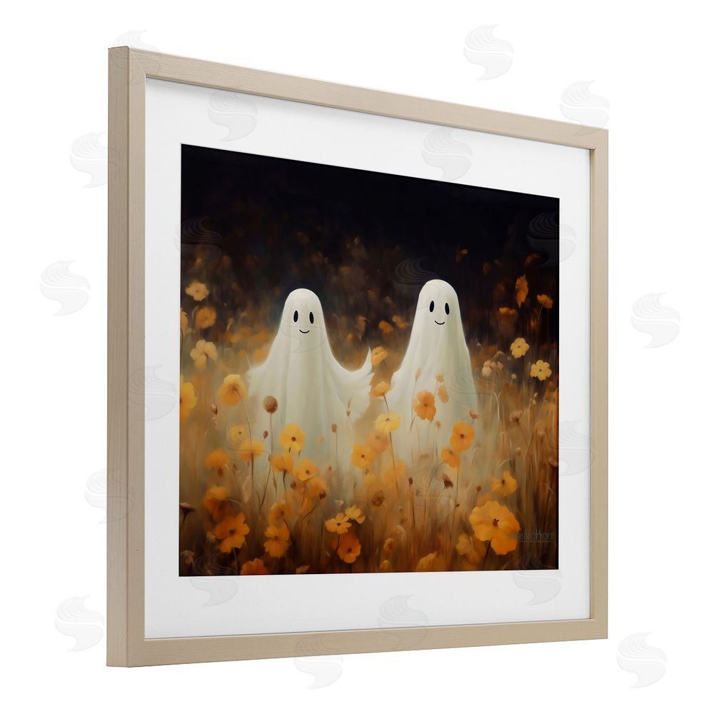LSR Design Studio Smiling Ghosts in Poppy Field Birch Framed Print Under Glass with White Mat Wall Art