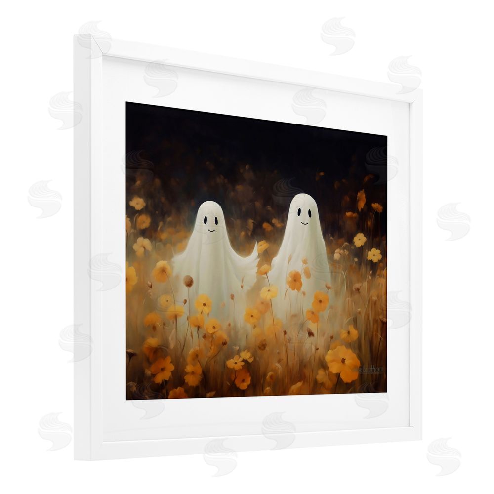LSR Design Studio Smiling Ghosts in Poppy Field White Framed Print Under Glass with Mat Wall Art