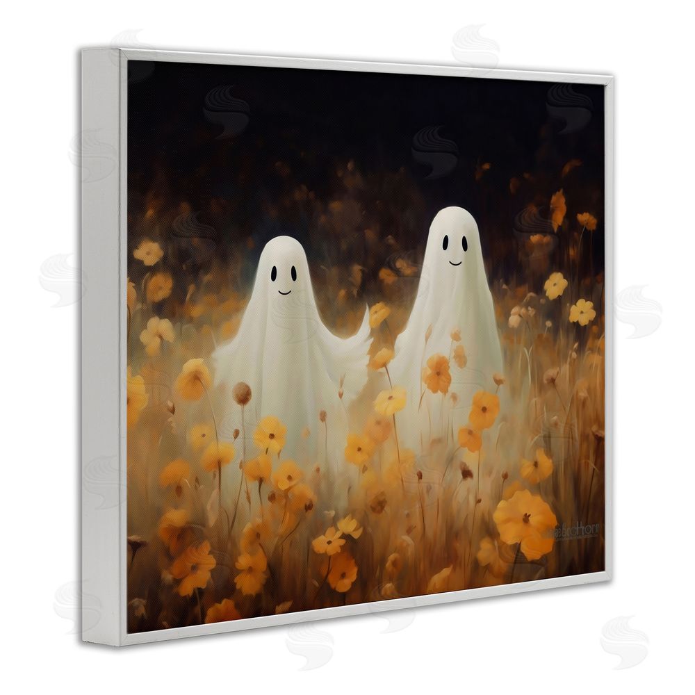 LSR Design Studio Smiling Ghosts in Poppy Field White Framed Giclee Wall Art Print