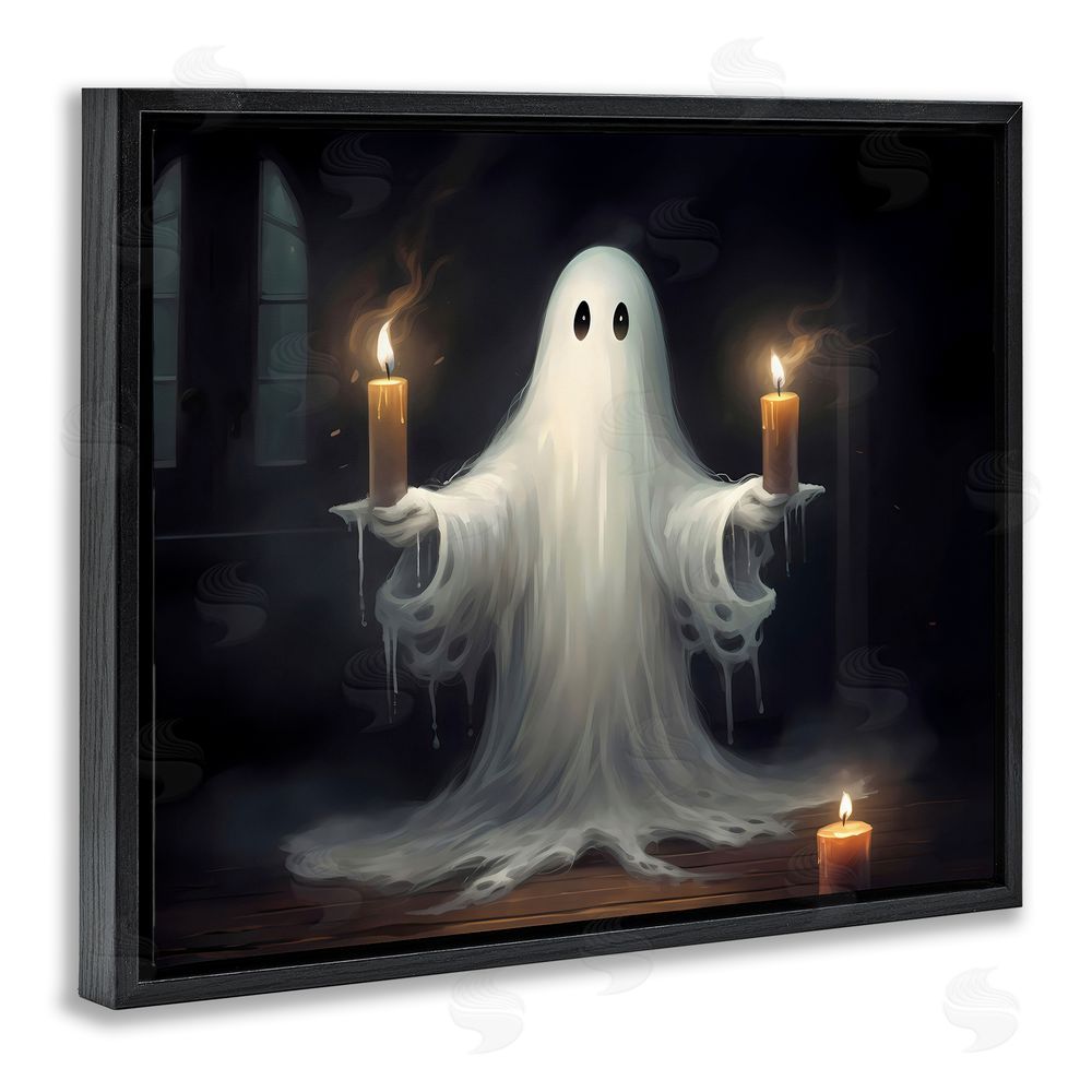LSR Design Studio Spooky Candlelit Ghost Black Floating Frame Canvas Wall Art Print