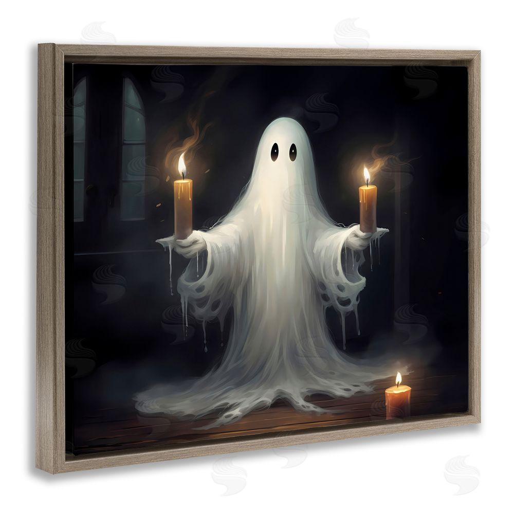 LSR Design Studio Spooky Candlelit Ghost Brown Floating Frame Canvas Wall Art Print