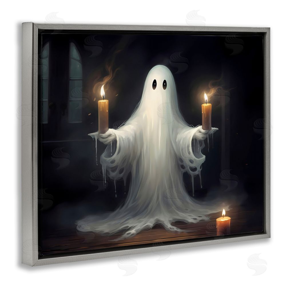 LSR Design Studio Spooky Candlelit Ghost Gray Floating Frame Canvas Wall Art Print