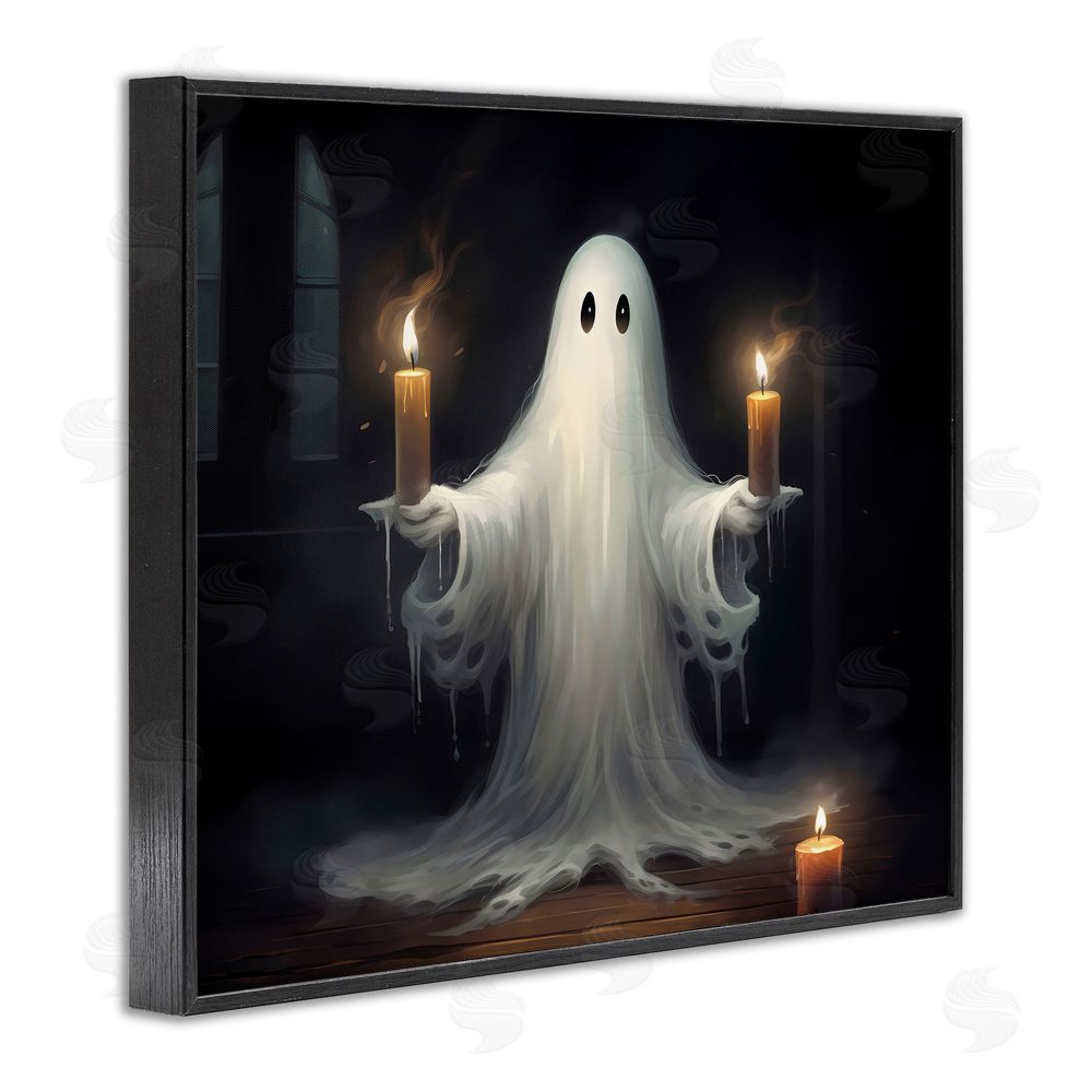 LSR Design Studio Spooky Candlelit Ghost Black Framed Giclee Wall Art Print