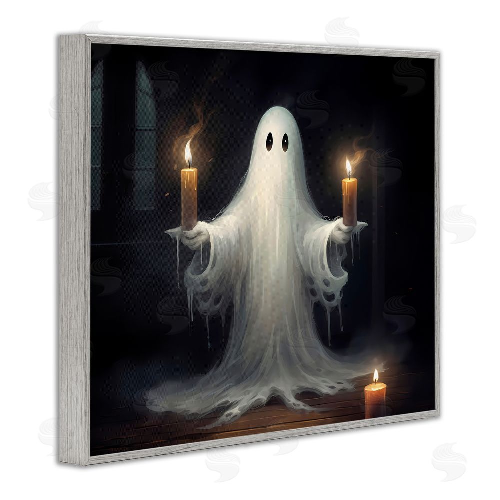 LSR Design Studio Spooky Candlelit Ghost Gray Framed Giclee Wall Art Print