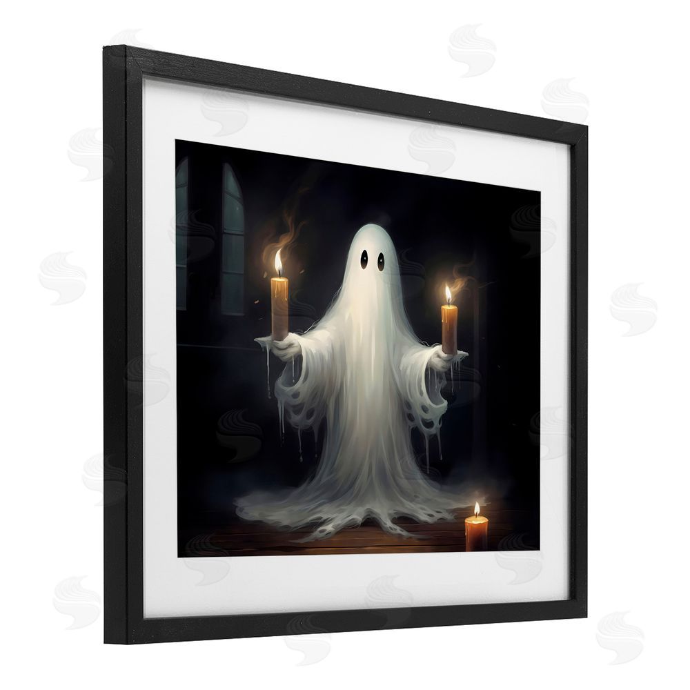 LSR Design Studio Spooky Candlelit Ghost Black Framed Print Under Glass with White Mat Wall Art
