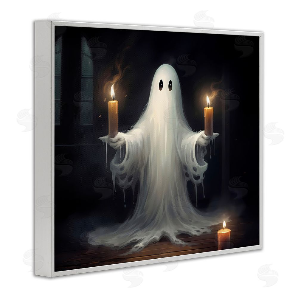 LSR Design Studio Spooky Candlelit Ghost White Framed Giclee Wall Art Print